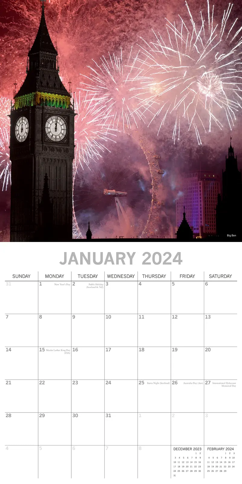 London Limelight - 2024 Square Wall Calendar 16 Months Planner New Year Gift Price