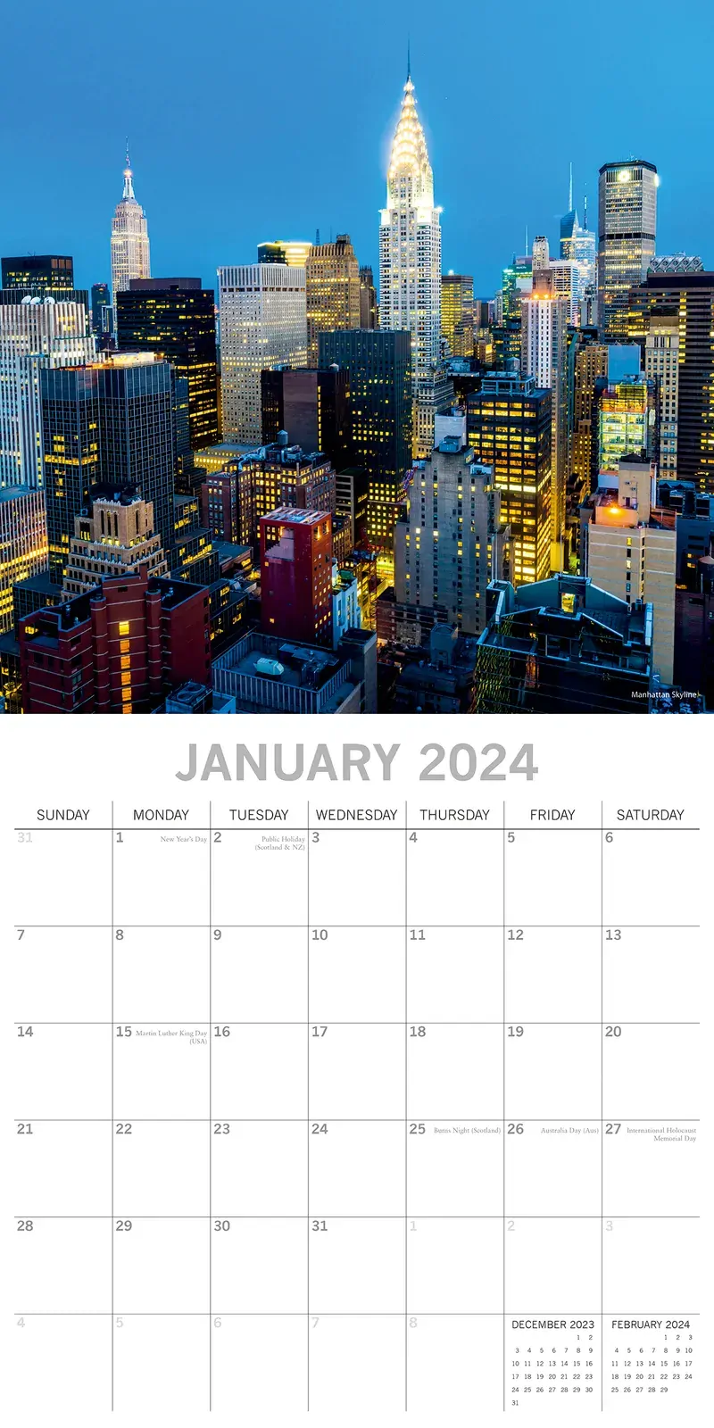 New York - 2024 Square Wall Calendar 16 Month Premium Planner Xmas New Year Gift Price