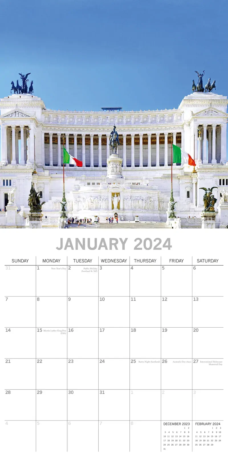 Rome 2024 Square Wall Calendar 16 Months Premium Planner Christmas New Year Gift Price