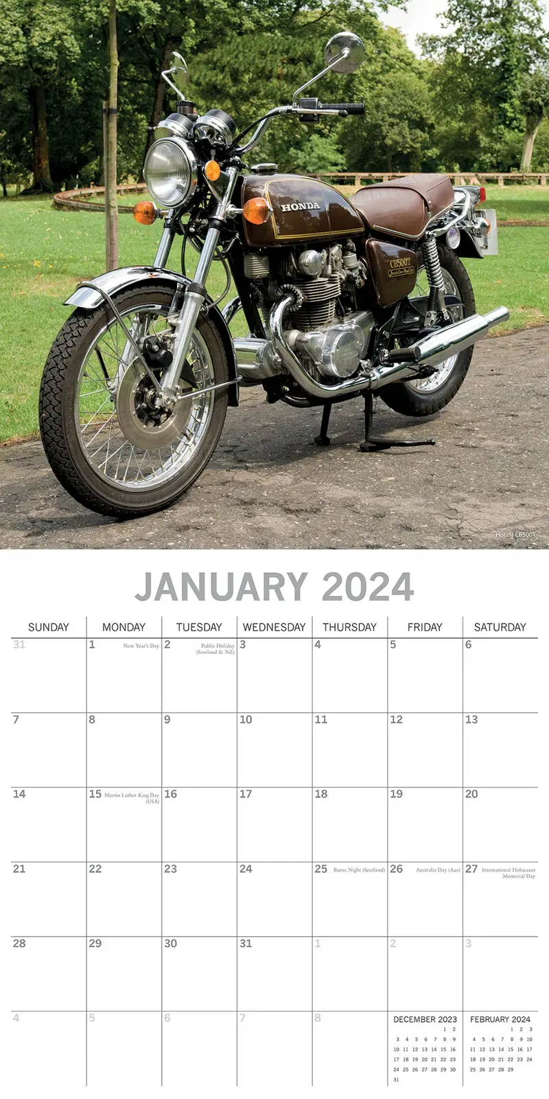 Retro Motorbikes - 2024 Square Wall Calendar 16 Months Planner New Year Gift Price