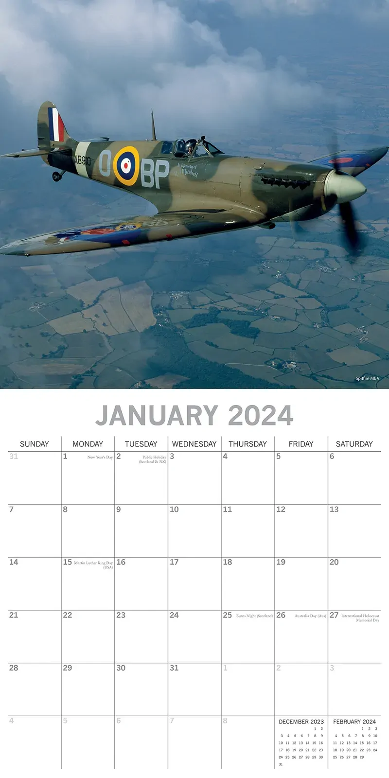 Spitfires - 2024 Square Wall Calendar 16 Months Planner Christmas New Year Gift Price