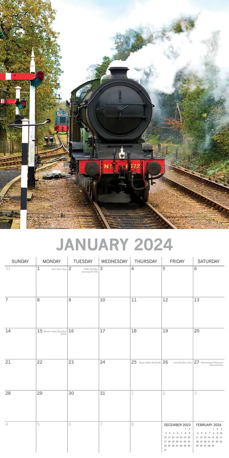 Steam Trains 2024 Square Wall Calendar 16 Months Planner Christmas New Year Gift Price