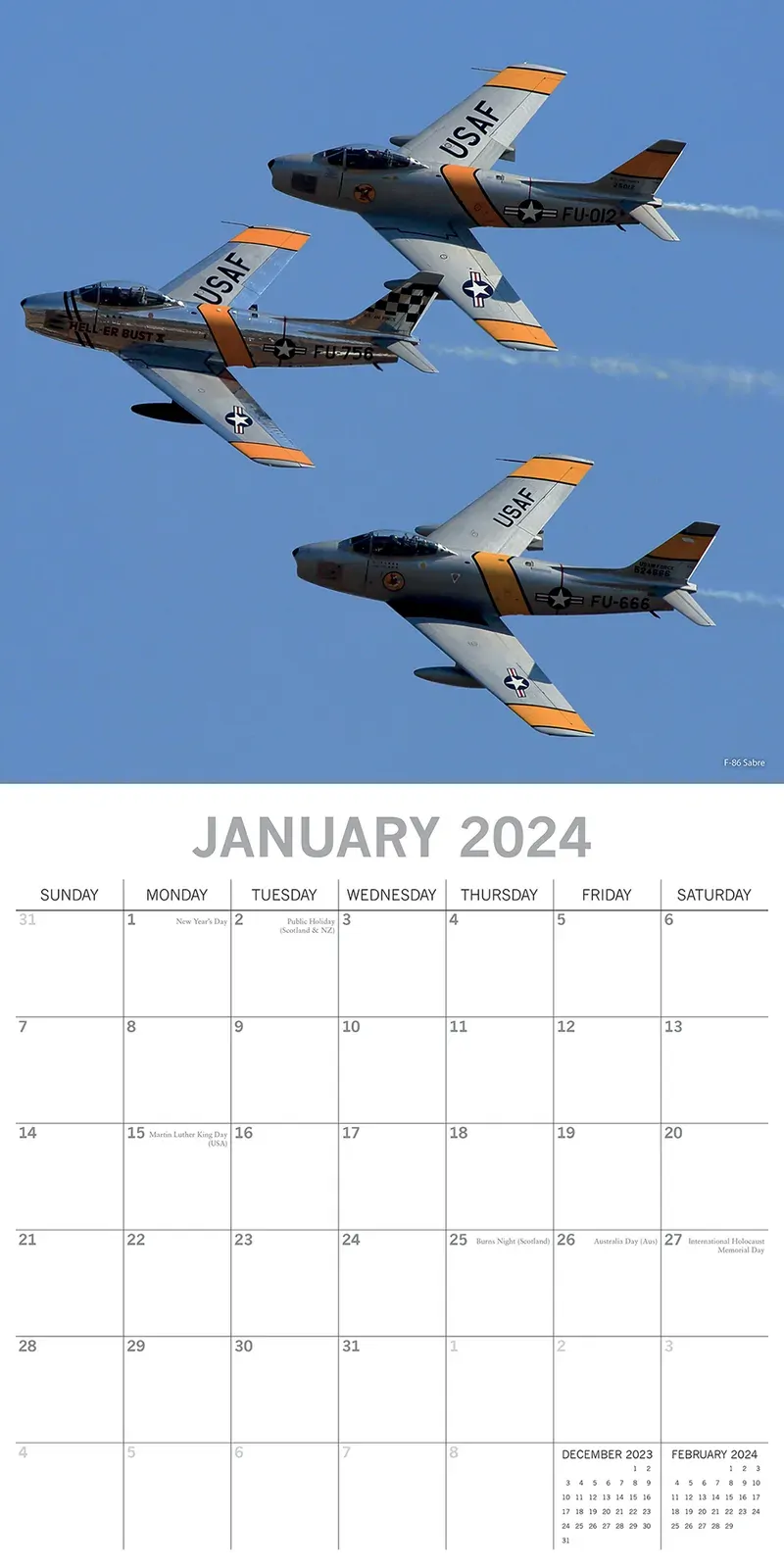 Warbirds - 2024 Square Wall Calendar 16 Month Premium Planner Xmas New Year Gift Price