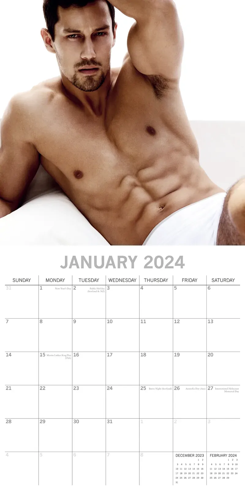 Hot Shirtless Men - 2024 Square Wall Calendar 16 Months Planner New Year Gift Price