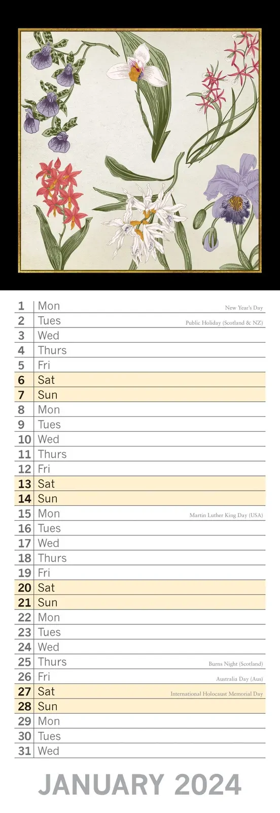 Botanicals - 2024 Slimline Slim Wall Calendar Hanging Planner New Year Gift Price