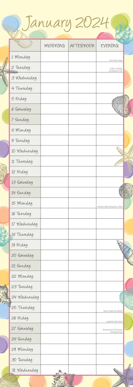 By the Sea - 2024 Slimline Slim Wall Calendar Hanging Planner New Year Gift Price