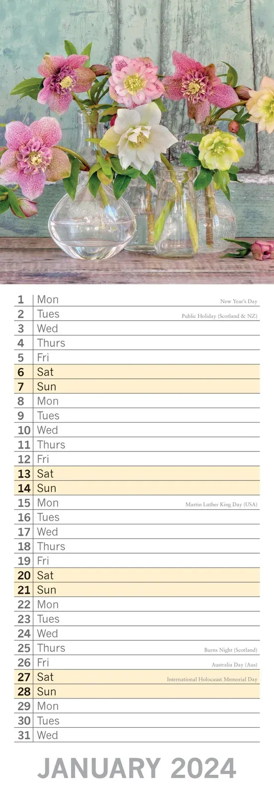 Floral Collection 2024 Slimline Slim Wall Calendar Hanging Planner New Year Gift Price
