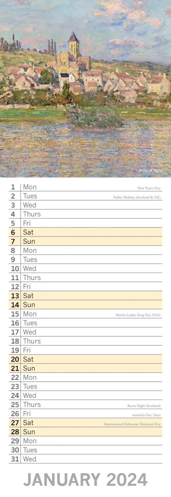 Monet - 2024 Slimline Slim Wall Calendar Hanging Planner New Year Gift Price