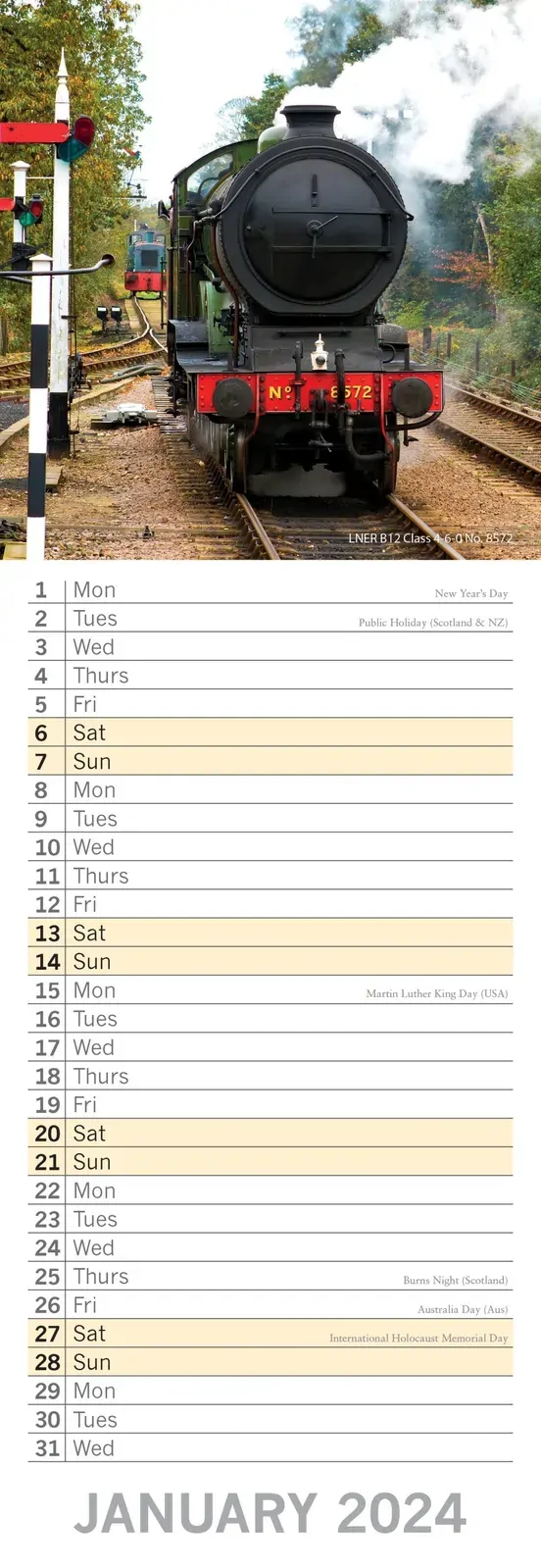 Steam Trains - 2024 Slimline Slim Wall Calendar Hanging Planner New Year Gift Price