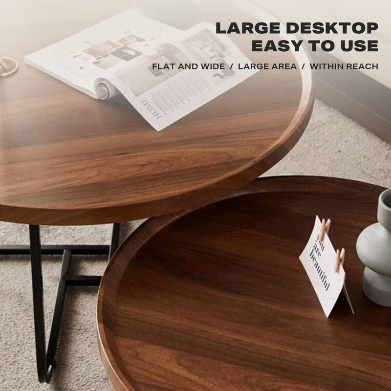 Removable Set of 2 Round Coffee Table  Walnut Nesting Side End Table Furniture Price