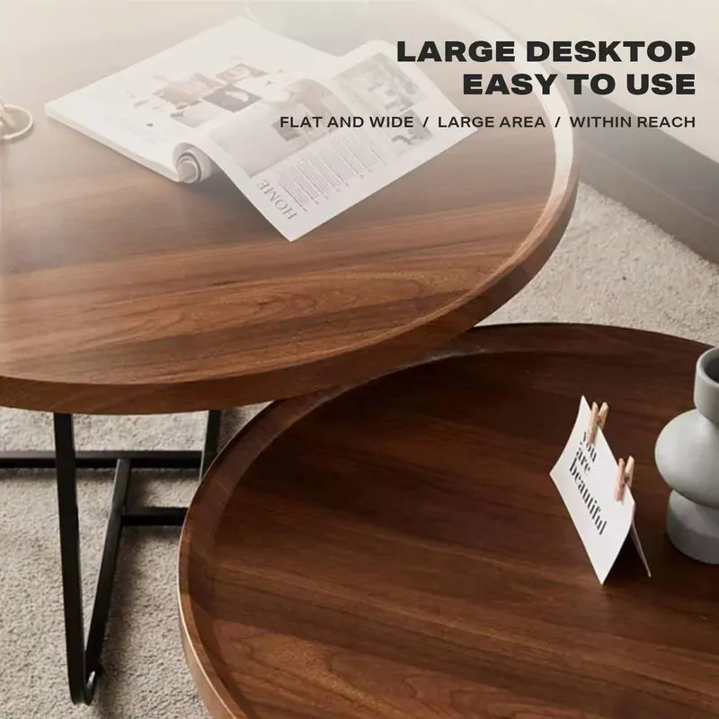 Removable Set of 2 Round Coffee Table Walnut Nesting Side End Table Furniture Price