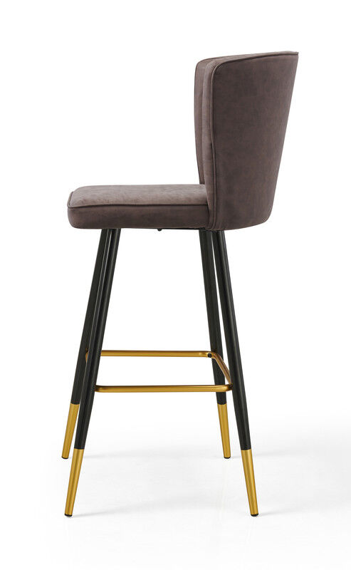 Modern Bar Chair Leather Stool Counter Brown Mid-Century Wood x 2 Price
