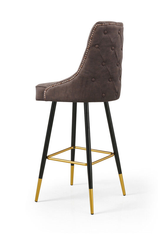 Modern Bar Chair Leather Stool Counter Brown Mid-Century Wood x 2 Price