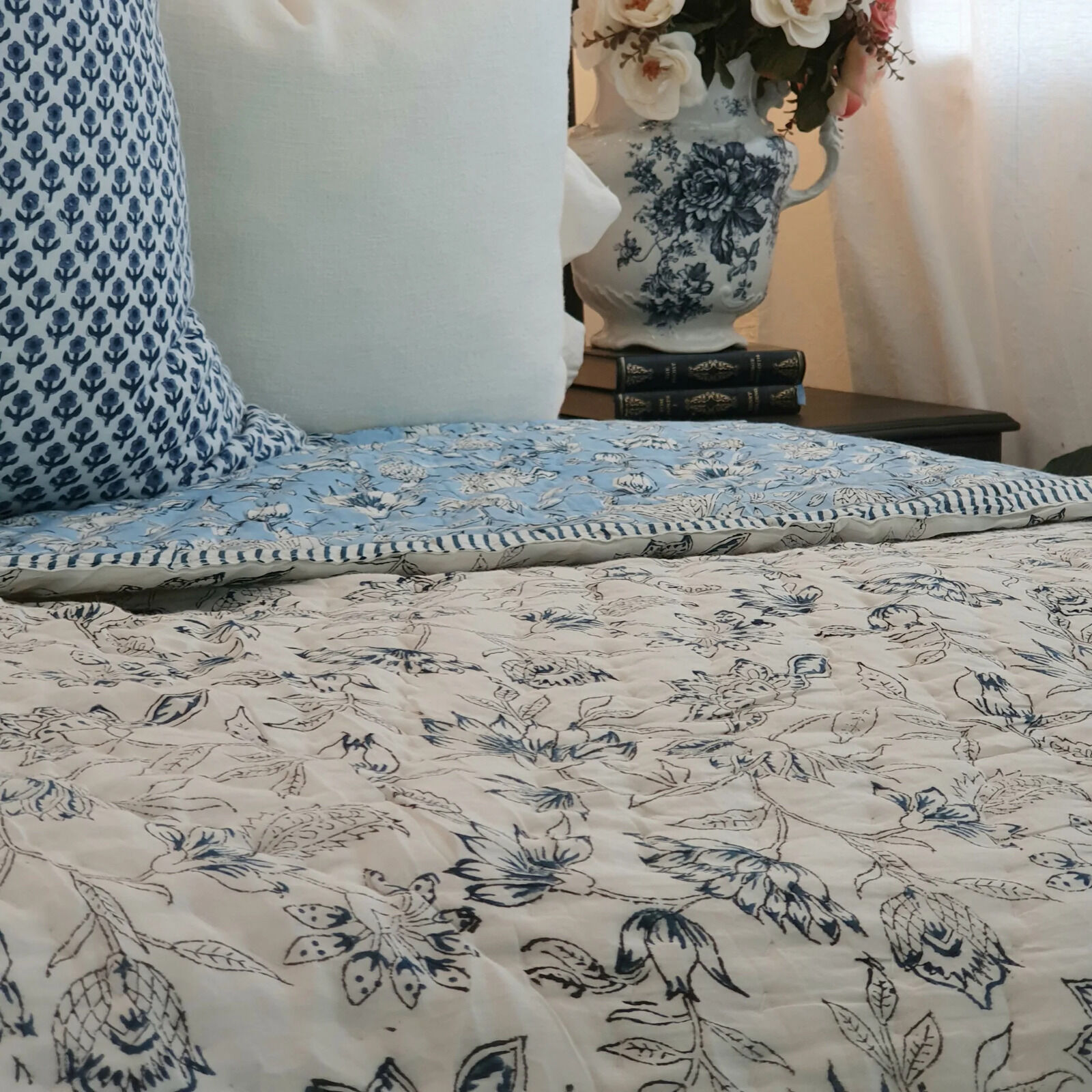 Wild Flower Ocean Reversible Quilt - Blue (Size: King 228 cm x 274 cm) Price