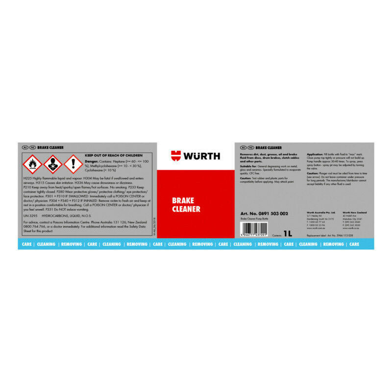 Wurth Brake Cleaner Specific Pump Spray Bottle Unfilled 1L Price