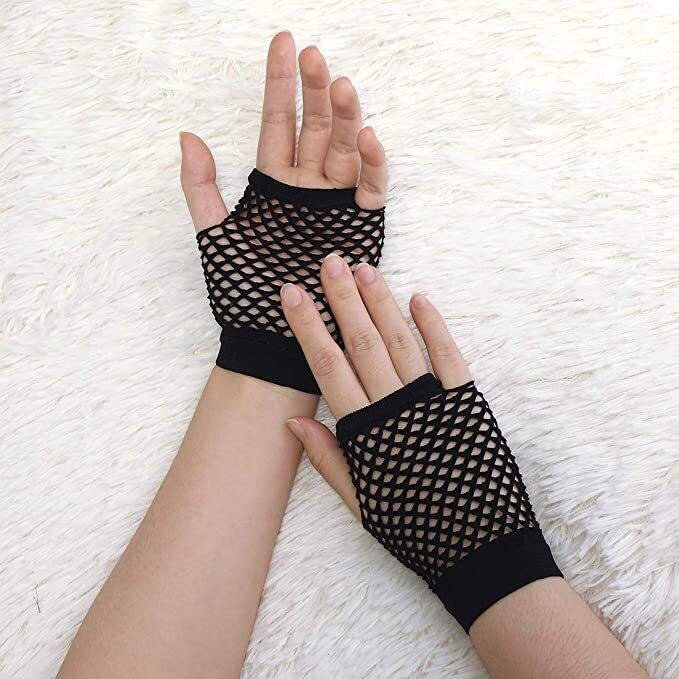 1 Pair Fishnet Gloves Fingerless Wrist Length 70s 80s Costume Party Dance - Black Price