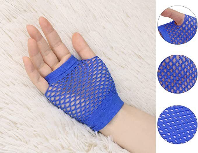 1 Pair Fishnet Gloves Fingerless Wrist Length 70s 80s Costume Party Dance - Blue Price