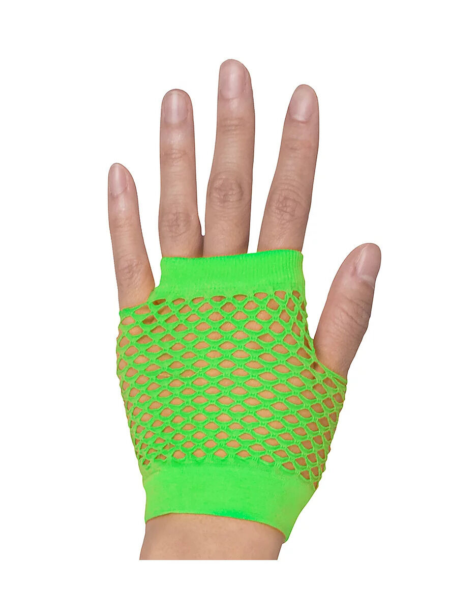 1 Pair Fishnet Gloves Fingerless Wrist Length 70s 80s Costume Party - Neon Green Price