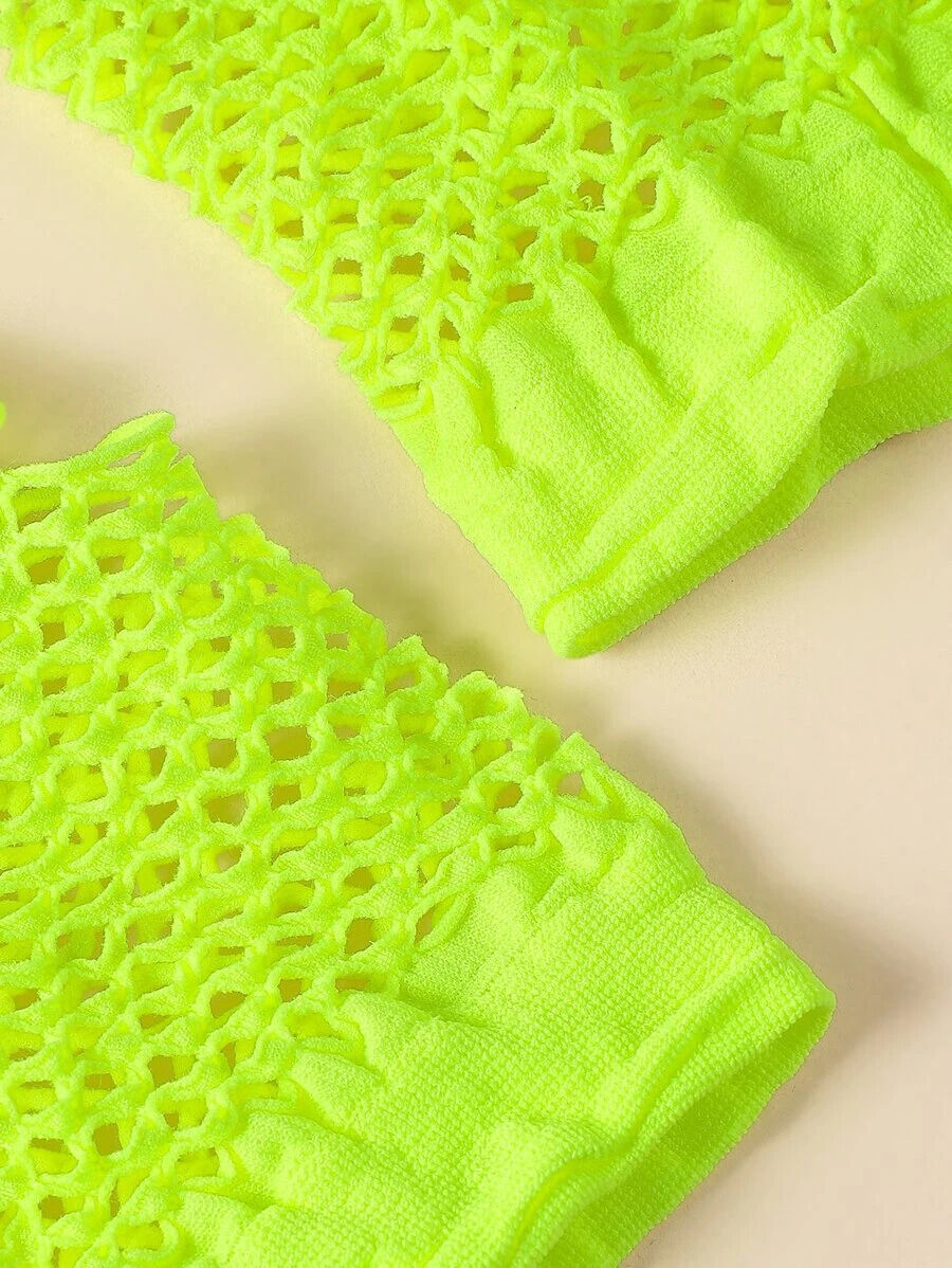 1 Pair Fishnet Gloves Fingerless Wrist Length Costume Party Dance - Fluro Yellow Price