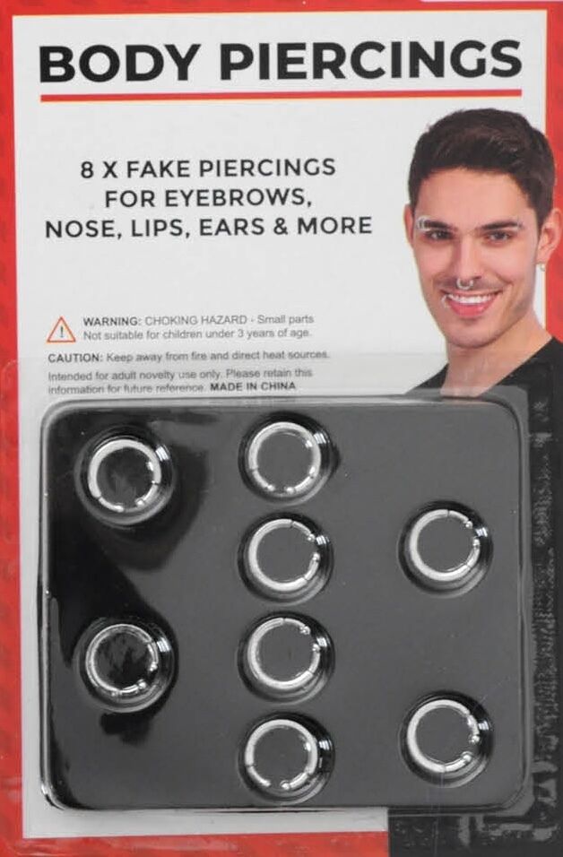 8 BODY PIERCING Fake Rings Costume Nose Earrings Lip Jewellery Clip On Party Price