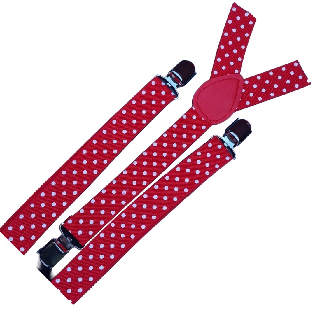 2x Mens Suspenders Braces Adjustable Strong Clip On Elastic Formal Wedding Slim - Red with White Polka Dot Price