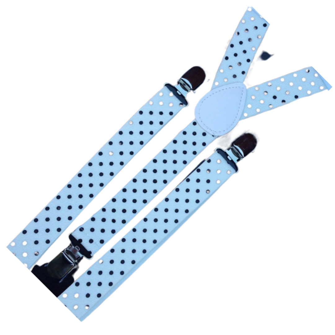2x Mens Suspenders Braces Adjustable Strong Clip On Elastic Formal Wedding Slim - White with Black Polka Dot Price