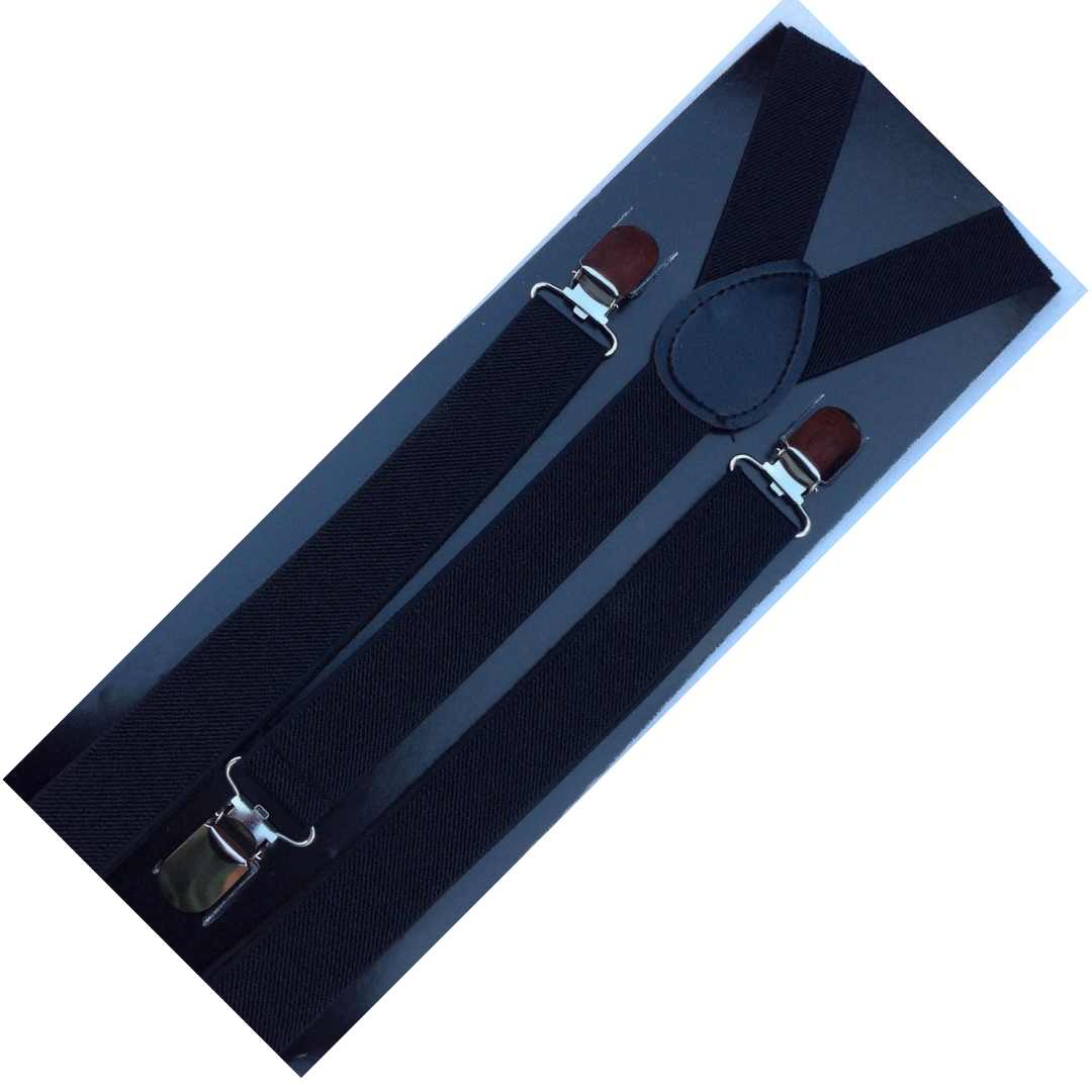 2x Mens Suspenders Braces Adjustable Strong Clip On Elastic Formal Wedding Slim - Black Price