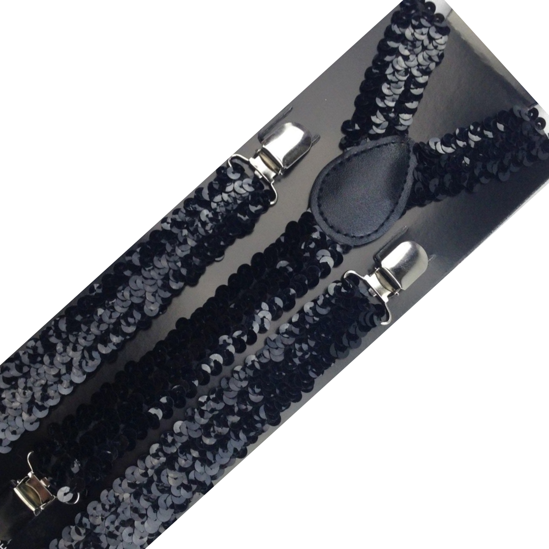2x Mens Suspenders Braces Adjustable Strong Clip On Elastic Formal Wedding Slim - Black (Sequin) Price
