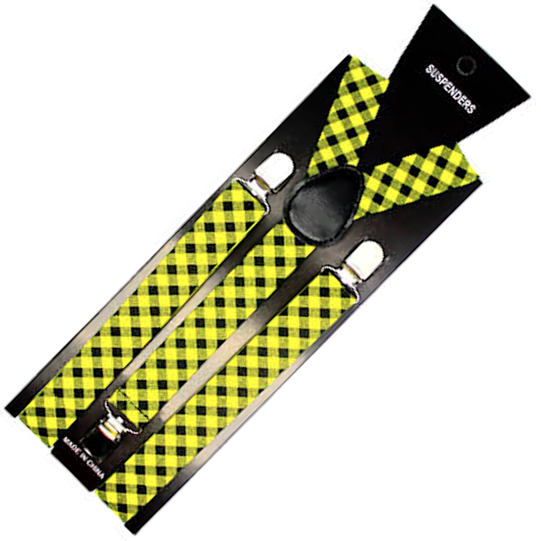 2x Mens Suspenders Braces Adjustable Strong Clip On Elastic Formal Wedding Slim - Black/Yellow Check Price
