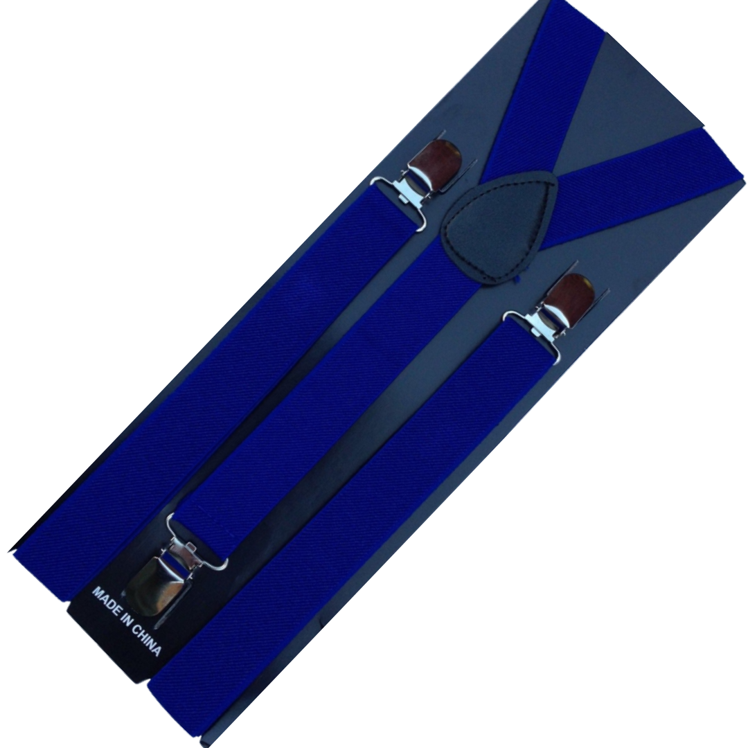 2x Mens Suspenders Braces Adjustable Strong Clip On Elastic Formal Wedding Slim - Blue Price