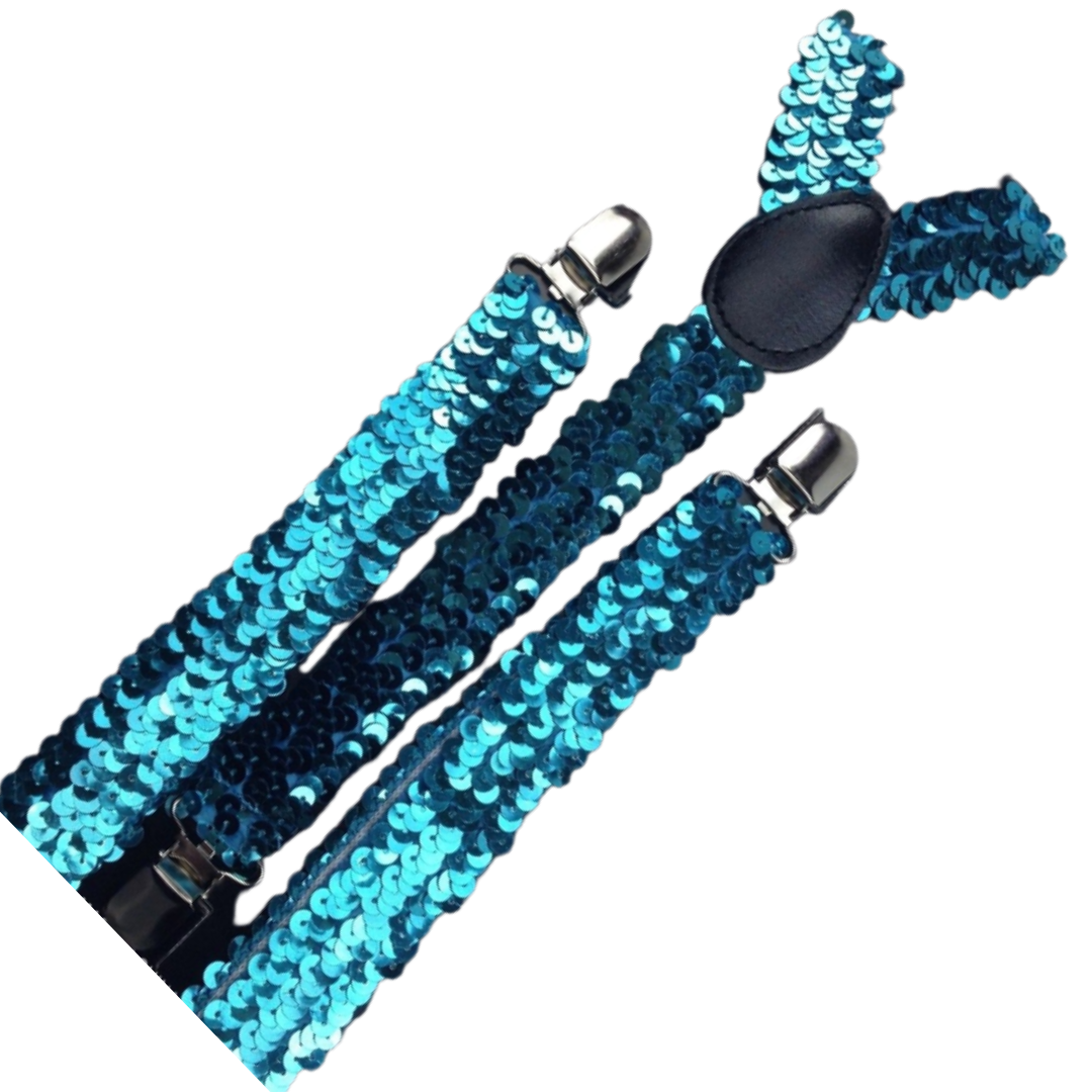 2x Mens Suspenders Braces Adjustable Strong Clip On Elastic Formal Wedding Slim - Blue (Sequin) Price
