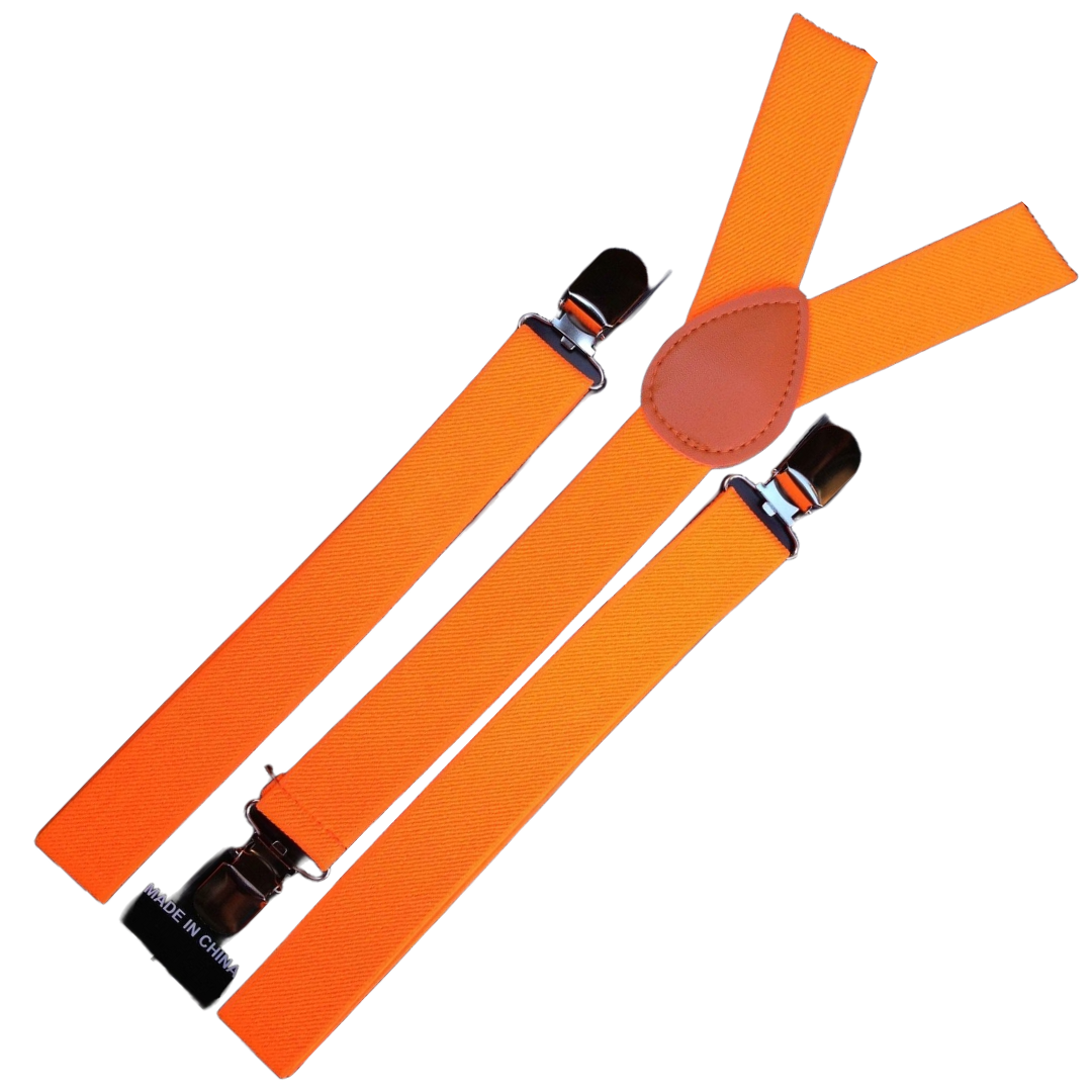 2x Mens Suspenders Braces Adjustable Strong Clip On Elastic Formal Wedding Slim - Fluro Orange Price
