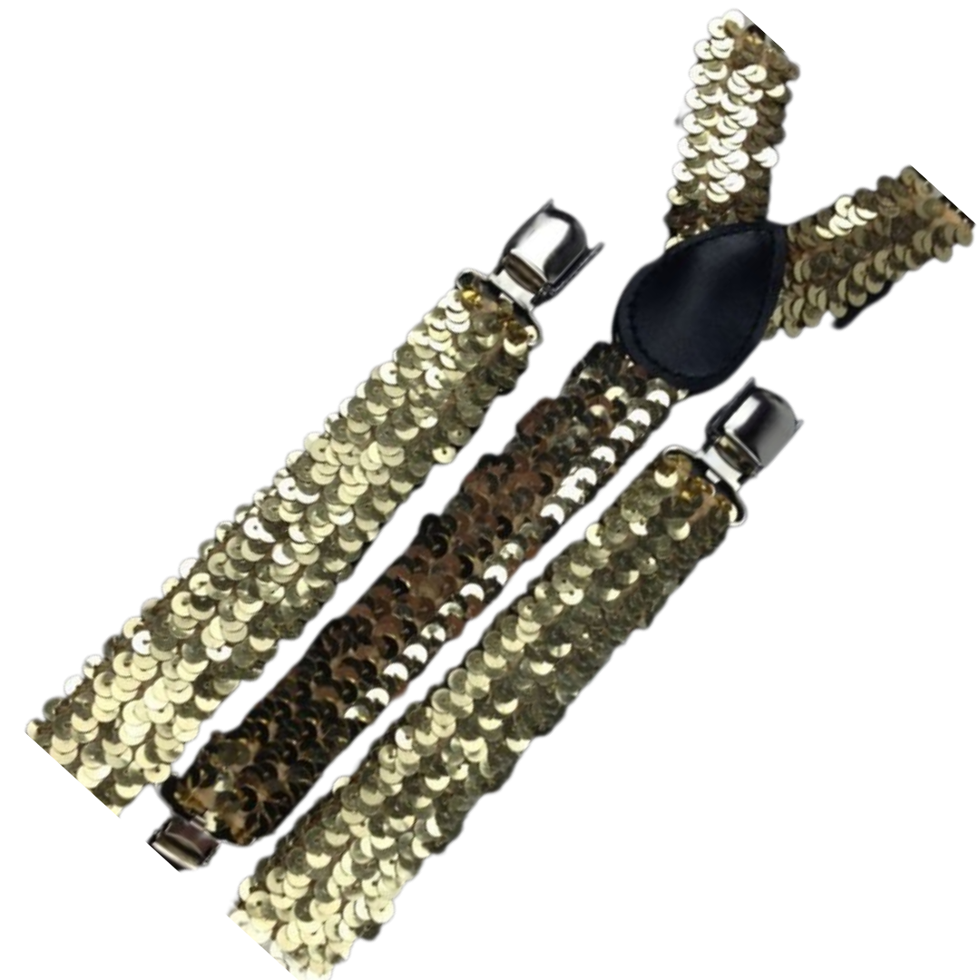 2x Mens Suspenders Braces Adjustable Strong Clip On Elastic Formal Wedding Slim - Gold (Sequin) Price