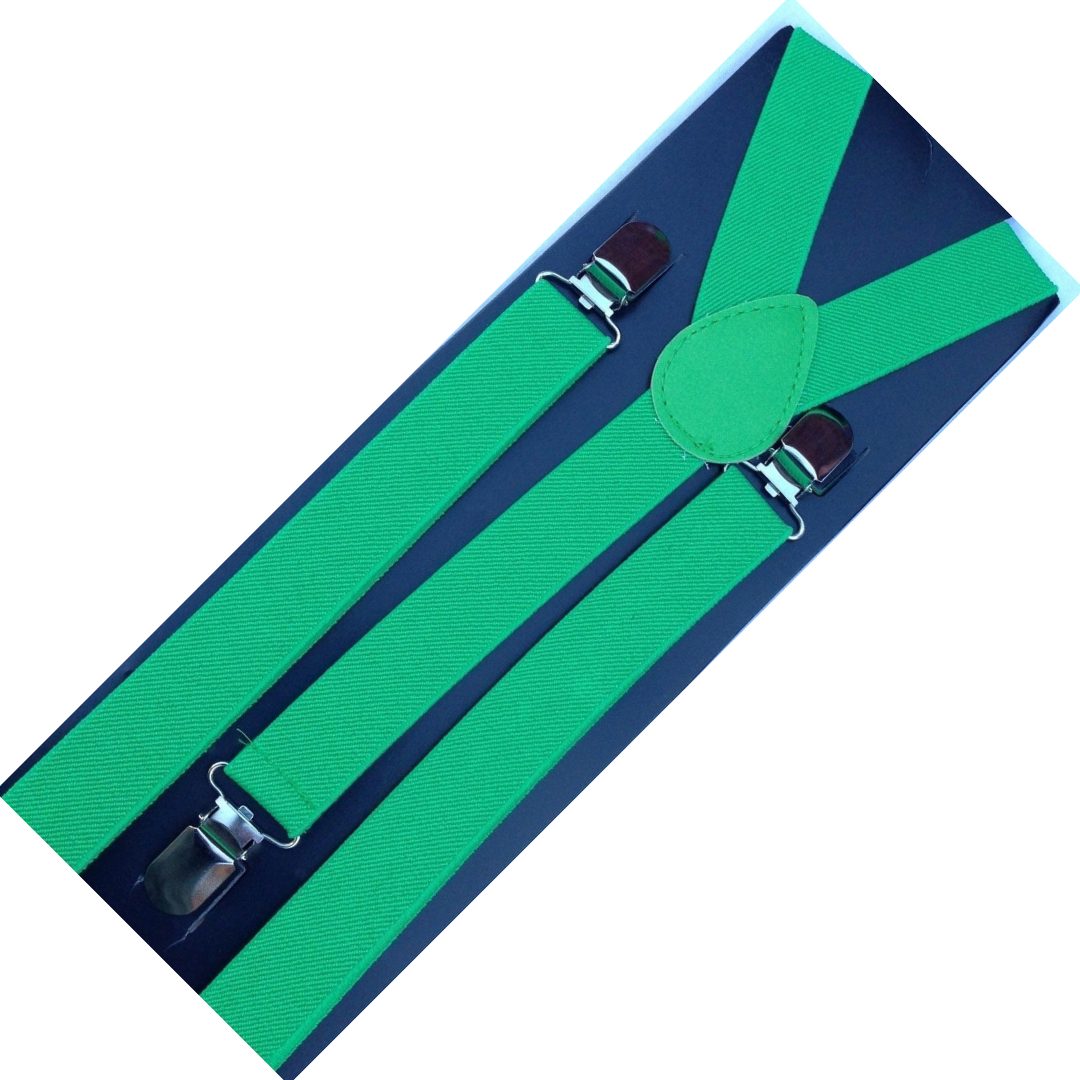 2x Mens Suspenders Braces Adjustable Strong Clip On Elastic Formal Wedding Slim - Green Price