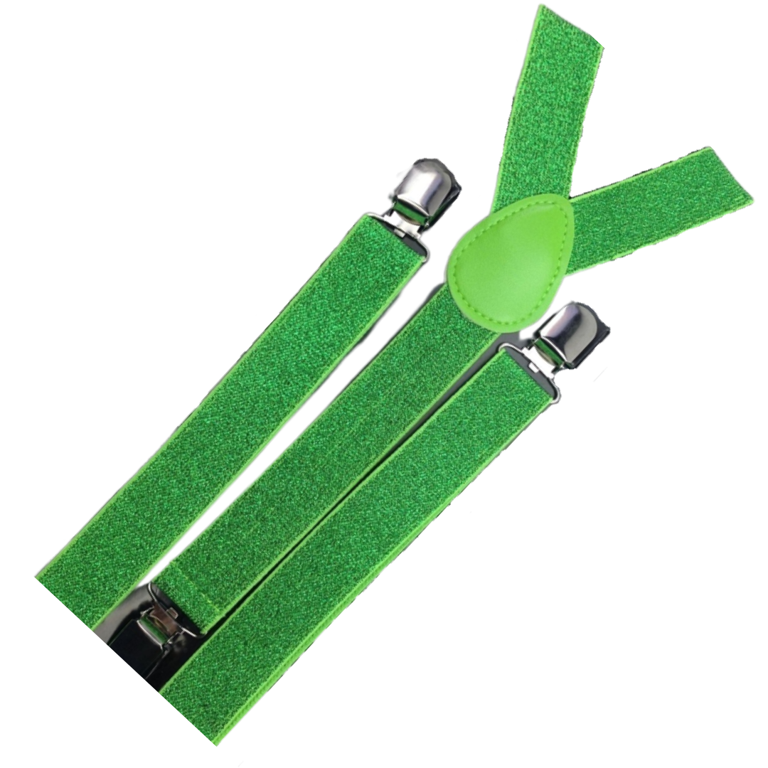 2x Mens Suspenders Braces Adjustable Strong Clip On Elastic Formal Wedding Slim - Green (Glitter) Price