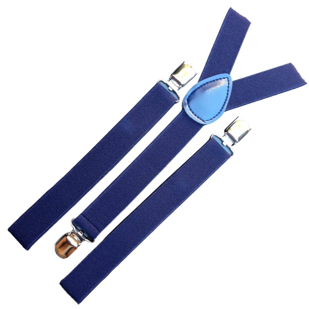 2x Mens Suspenders Braces Adjustable Strong Clip On Elastic Formal Wedding Slim - Navy Price