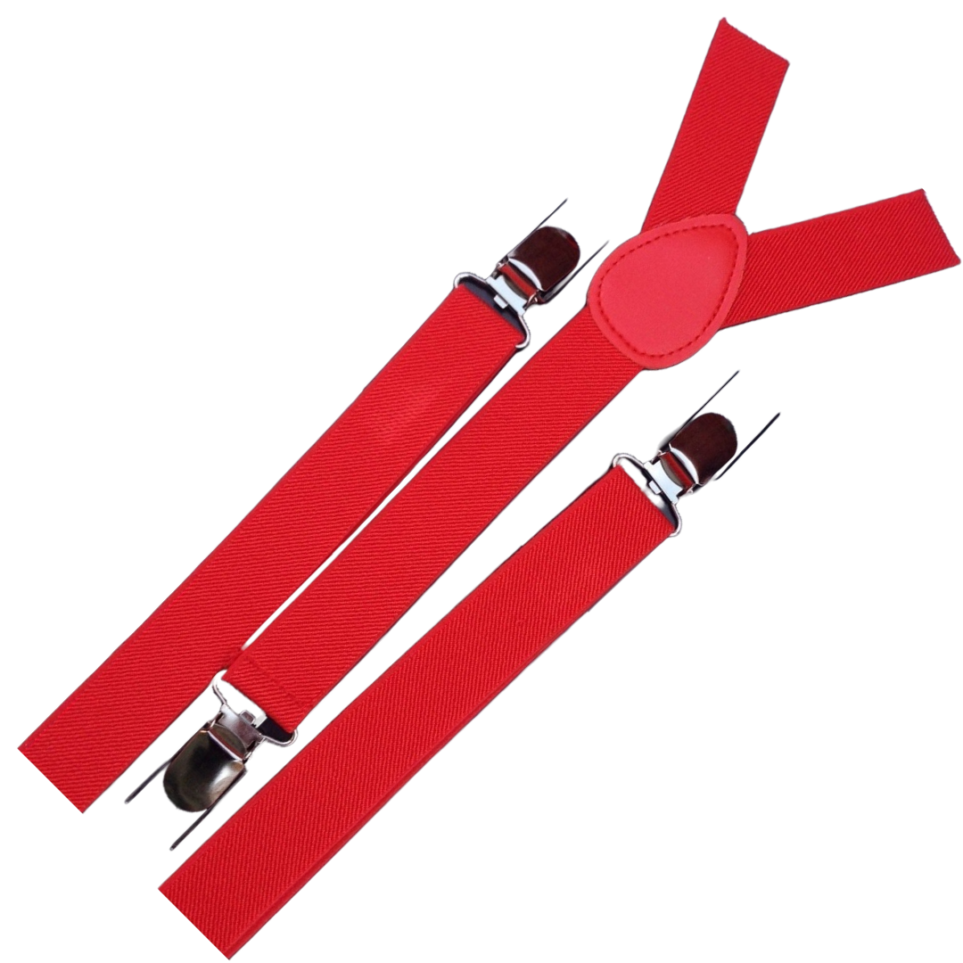 2x Mens Suspenders Braces Adjustable Strong Clip On Elastic Formal Wedding Slim - Red Price