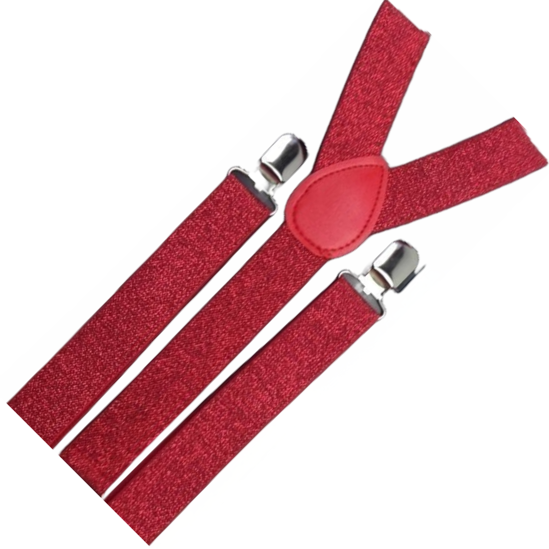 2x Mens Suspenders Braces Adjustable Strong Clip On Elastic Formal Wedding Slim - Red (Glitter) Price