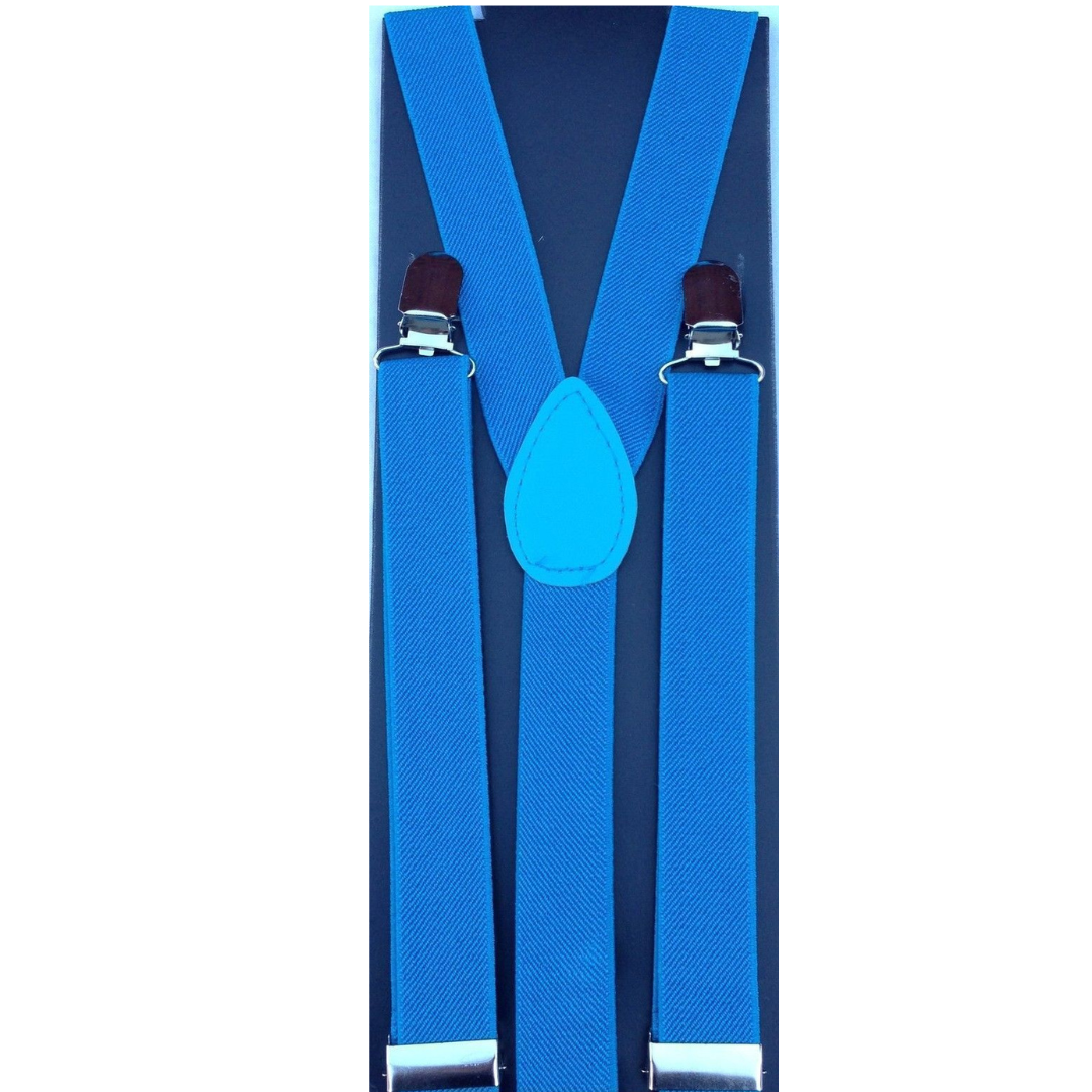 2x Mens Suspenders Braces Adjustable Strong Clip On Elastic Formal Wedding Slim - Sky Blue Price