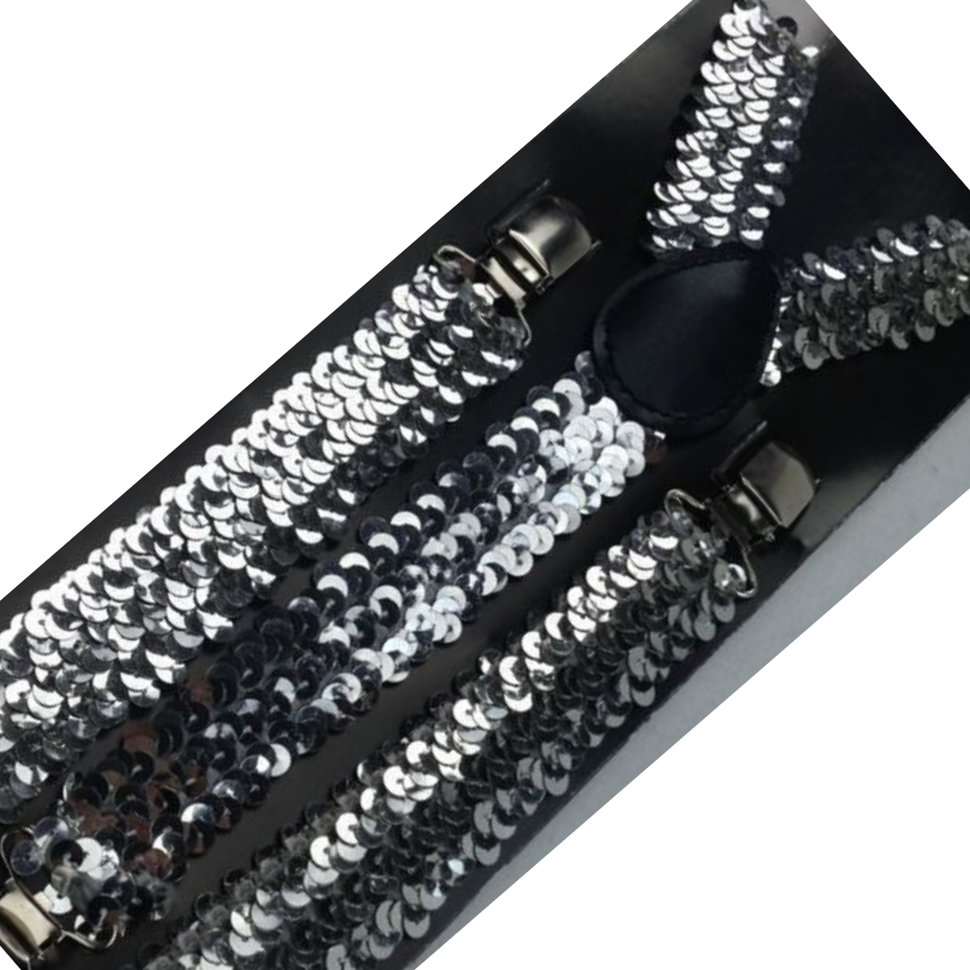 2x Mens Suspenders Braces Adjustable Strong Clip On Elastic Formal Wedding Slim - Silver (Sequin) Price