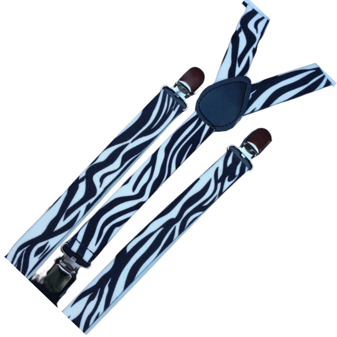 2x Mens Suspenders Braces Adjustable Strong Clip On Elastic Formal Wedding Slim - Zebra Price