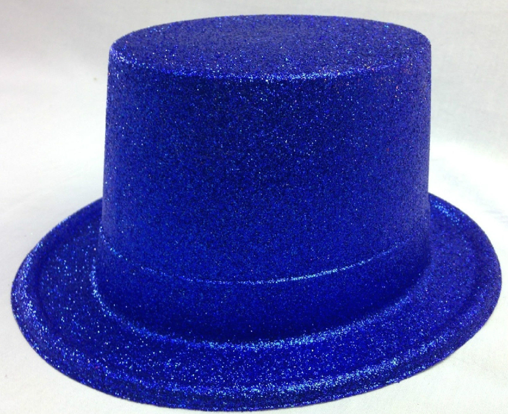 6x Glitter Top Hat Fancy Party Plastic Costume Tall Cap Fun Bulk - Blue Price