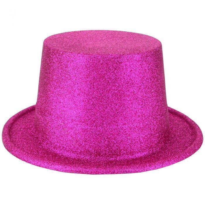 6x Glitter Top Hat Fancy Party Plastic Costume Tall Cap Fun Bulk - Hot Pink Price