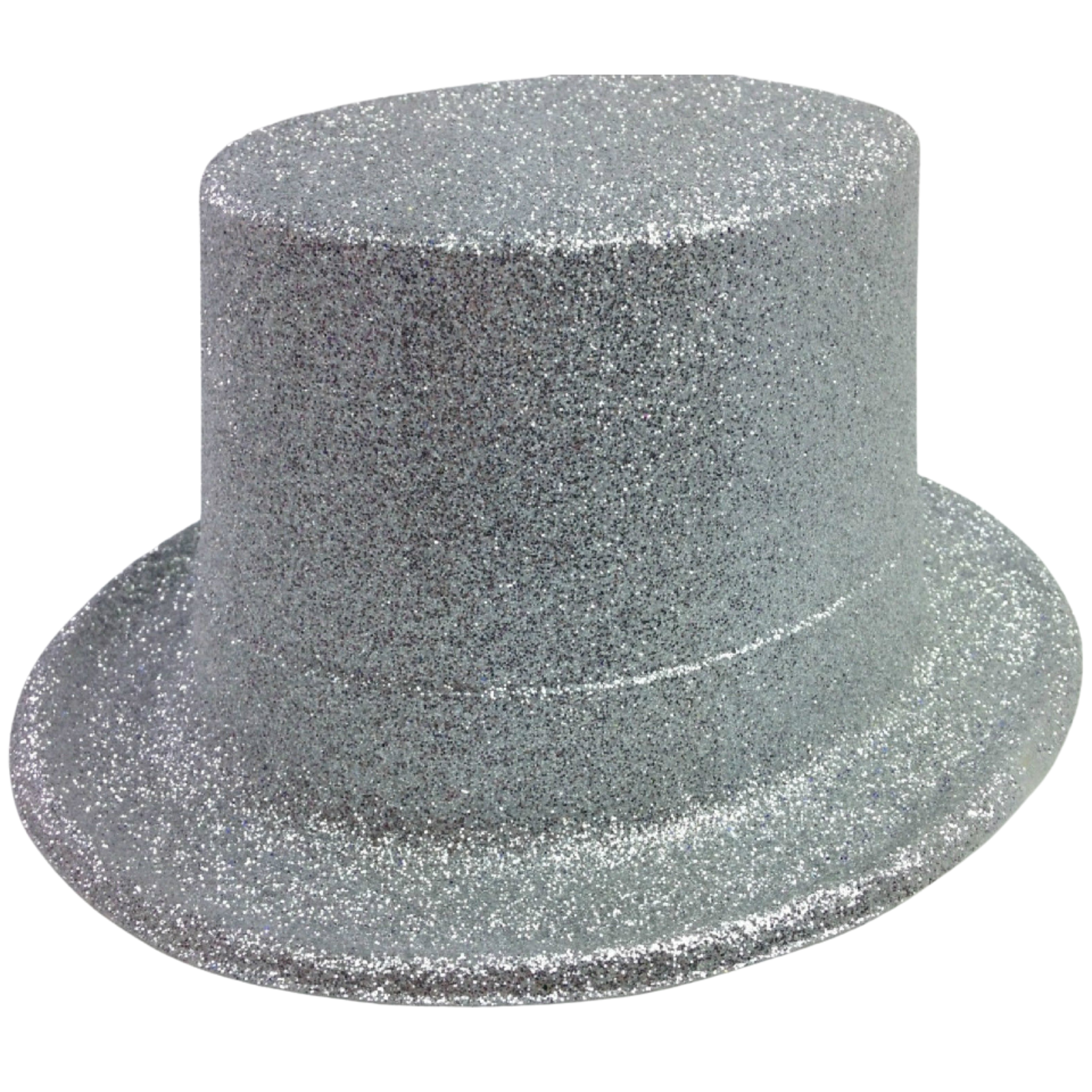 6x GLITTER TOP HAT Fancy Party Plastic Costume Tall Cap Fun Dress Up BULK - Silver - One Size Price
