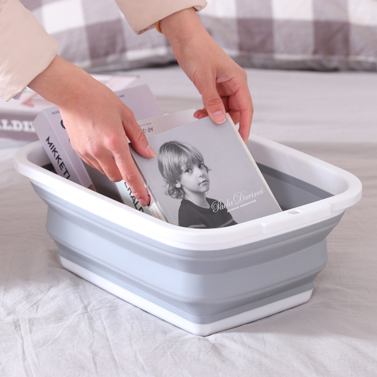 2x 9L Collapsible Laundry Folding Basket Wash Clothes w Handles Bin - Grey/White Price