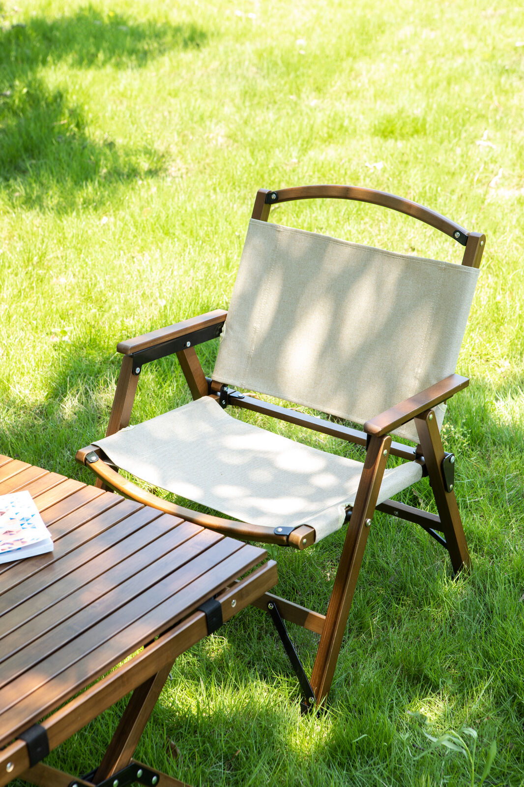 2x Bamboo Foldable Outdoor Camping Chair Wooden Travel Picnic Park Folding - Khaki/Beige Price