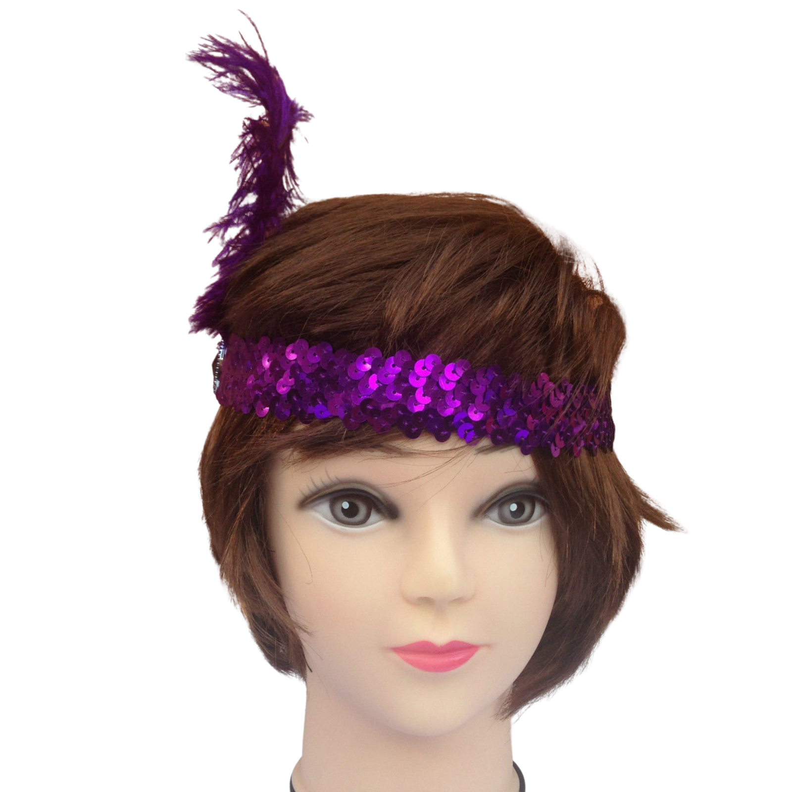 1920s FLAPPER HEADBAND Headpiece Feather Sequin Charleston Costume Gatsby Dance - Purple Price