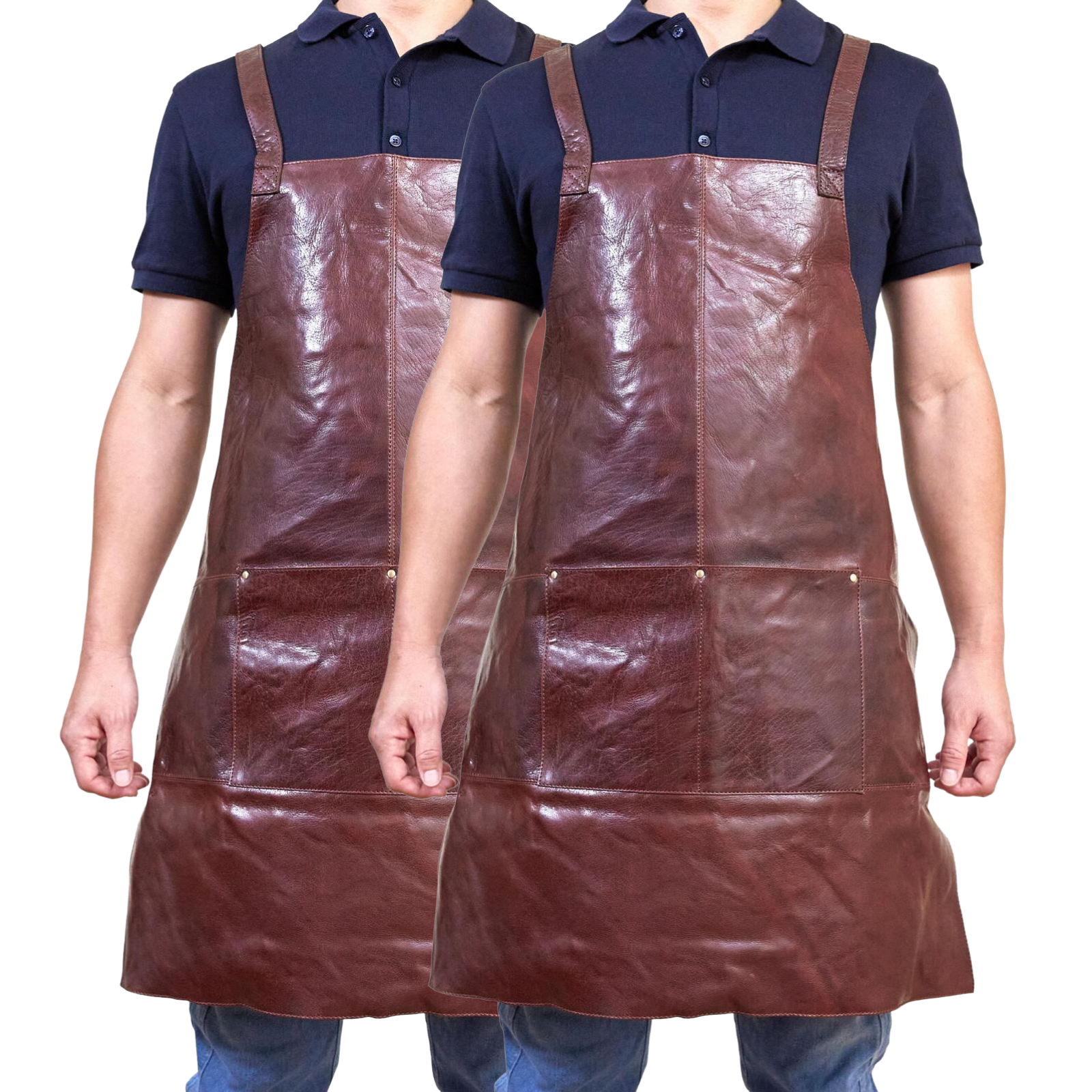 2x Pierre Cardin Professional Leather Apron Butcher Woodwork Barber - Chestnut Price