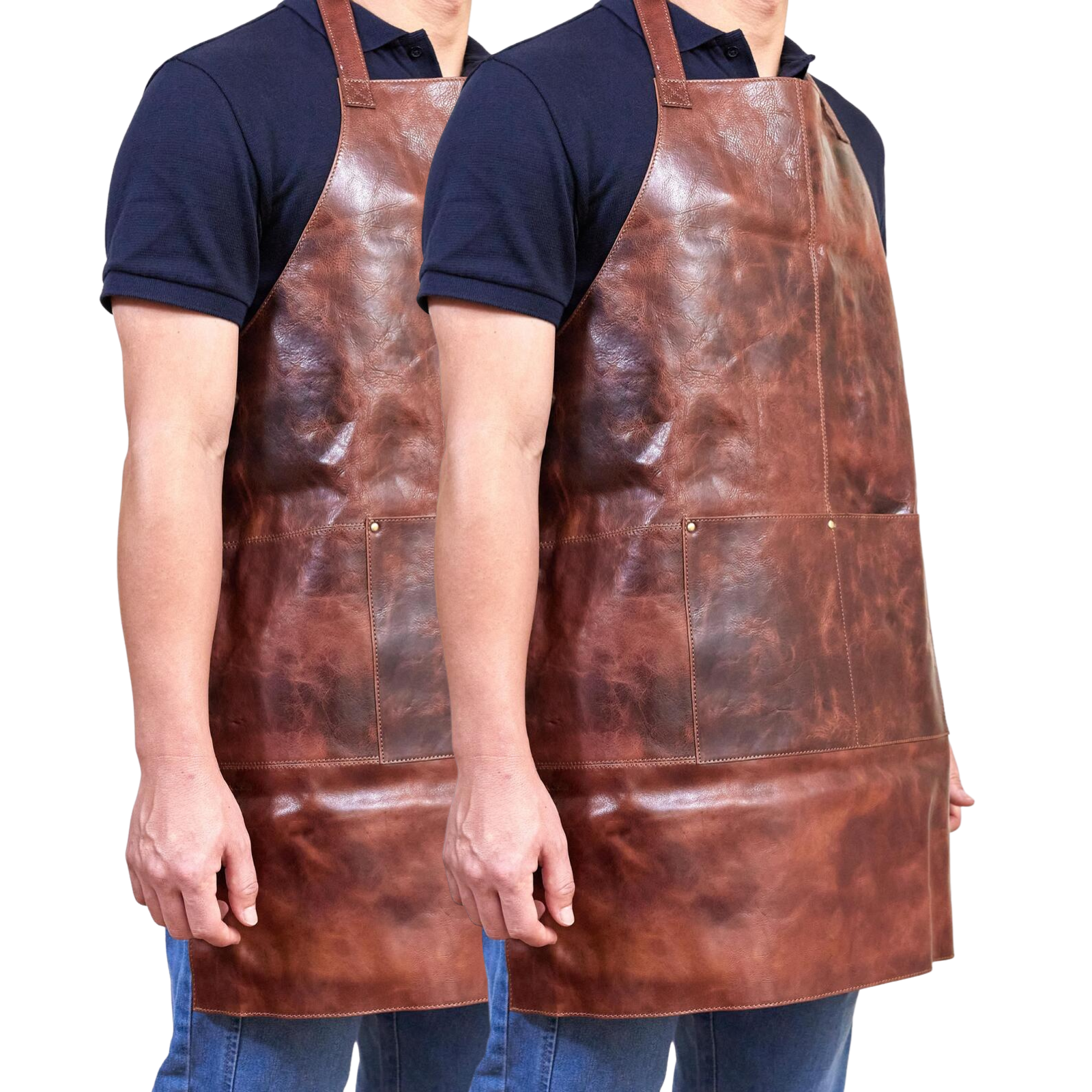 2x Pierre Cardin Professional Leather Apron Butcher Woodwork Barber - Cognac Price