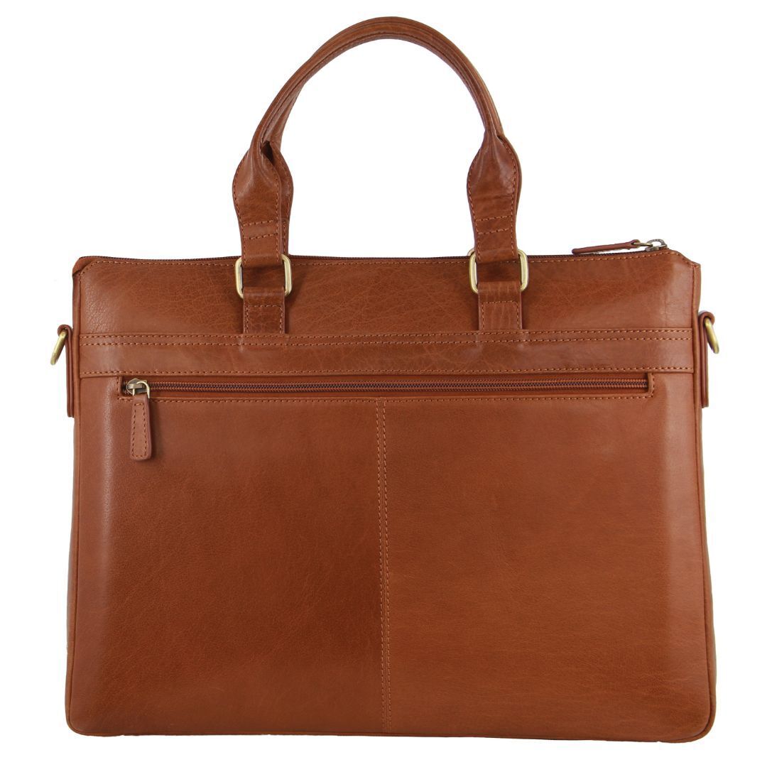 Pierre Cardin Mens Leather Briefcase Business Bag Shoulder Laptop Tote - Tan Price